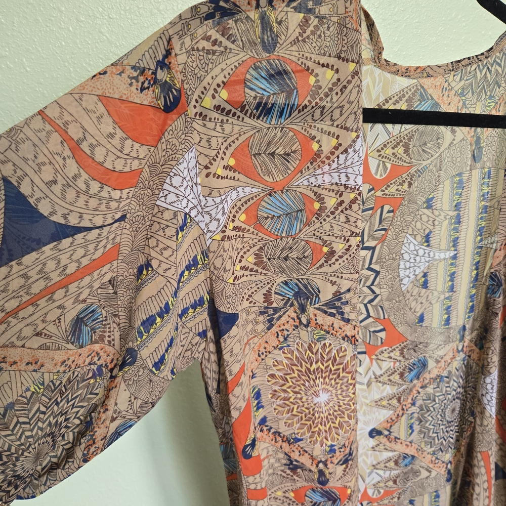 Bohemian Geometric Cape with Fringe - Picture 4 of 4